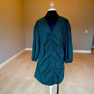Revolve Lovers&Friends Green Checked Ruched Dress.